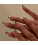 Buy Oval Short Artificial French Press On Nails - Silver Short Square Soft Gel Nail Tips | Mrcuvaryas | Full Cover - Buy Online on GoSupps.com