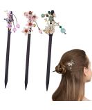 3 Pack Vintage Wooden Chinese Flower Hair Sticks - Handmade Japanese Style Headpiece for Women - Buy Online on GoSupps.com