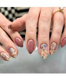 Buy Short Press on Nails - Almond Brown Flower Designs | Extra Short Ombre Fake Nails for Women | Glossy Stick-On Acrylic Nails Kit - Buy Online on GoSupps.com