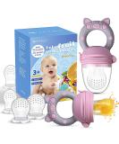 Baby Fruit Food Feeder Pacifier - Teething Toy for 3-24 Months | 6 Silicone Pouches | Piggy Handle 2-Pack | Toddlers & Kids & Babies | Pink & Gray - Buy Online on GoSupps.com