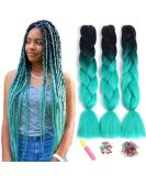 Showjarlly Kanecalon Hair Extensions - Ombre Jumbo Braid 24 | Premium Kanecalon Braids & Box Hair - 61cm Black/Cyan - Buy Online on GoSupps.com