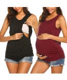 UNibelle Maternity Nursing Tank Top - Double Layer Sleeveless Pregnancy Shirt for Women, S-XXL (2pcs Black + Wine Red) - Buy Online on GoSupps.com
