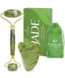 Premium Certified Jade Roller Gift and Gua Sha Set - Includes Anti Aging Face Roller and Gua Sha Facial Tool - Face Massager for Your Skincare Routine by Plantifique Jade Gua Sha and Roller - Buy Online on GoSupps.com