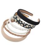 6PK Different Designs Headbands for Women,Non Slip Flower Headband,Cute Pearl Headbands for Girls,Twisted Headband,Black White Solid Headbands Set - Buy Online on GoSupps.com