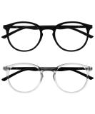 Buy Opulize Met 2 Pack Reading Glasses - Stylish Big Round Black & Clear Design for Men & Women | Feather Hinges +0.00 Dioptres - Buy Online on GoSupps.com