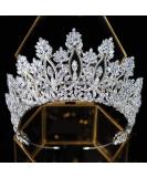 Aoligrace Luxury Tall Cubic Zirconia Tiara for Women - CZ Pageant Birthday Headpiece | Bridal Hair Accessory - Silver - Buy Online on GoSupps.com