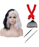 Cying Lin Short Bob Wavy Curly Wig Lady Costume Black and White Wig For Women Cosplay Halloween Wigs Heat Resistant Bob Party Wig Include Wig Cap (Black and White) - Buy Online on GoSupps.com