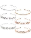 Crystal Diamond Headband Set - Girls Tiara Gold Silver Pearl Headbands for Women, Brides, Wedding Party - 6 Pcs - Buy Online on GoSupps.com