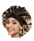 Satin Silk Bonnet for Sleeping - Prevent Hair Frizz - Soft Elastic Hair Wrap for Women - Brown Leopard Print - Buy Online on GoSupps.com