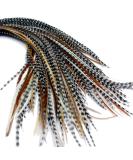 25 Real Feather Hair Extensions | Short Skinny 7-9 inch | Mixed Naturals with Rings/Loop - One Fine Day Feathers - Buy Online on GoSupps.com