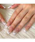 French Tip Press-On Nails | Medium Long Square Fake Nails | White Pink Bare Ballerina | Rhinestone Butterfly for Weddings & Birthdays - Buy Online on GoSupps.com