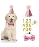 Dog Birthday Hat Dog Party Hat Kit with Bow Tie Collar and Blue Number for Pet Puppy Cat Birthday Decorations Pet Costumes Headwear Accessories 3 Pcs (Pink) - Buy Online on GoSupps.com