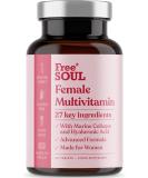 Women's Multivtamins and Minerals with Collagen & Hyaluronic Acid - 27 Essential Vitamins Minerals & Botanicals - 60 Tablets | Gluten-Free & No Synthetic Fillers or Binders | UK Made by Free Soul - Buy Online on GoSupps.com