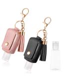 2Pcs Hand Sanitizer Keychain | Portable Leather Holder (30ml) for Travel | Refillable Case for Lotion & Liquid Soap - Black & Pink - Buy Online on GoSupps.com