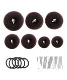 Donut bread maker hair bun maker 7-piece brown ring shape set with 10 U-shaped clips 5 elastic hair ropes. - Buy Online on GoSupps.com