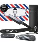 Straight Edge Razor Kit for Men | Premium Barber Straight Razor Set with 20 Blades & Leather Case | Beard & Face Grooming Accessories A-Black - Buy Online on GoSupps.com