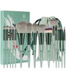 HEYMKGO 15Pcs Makeup Brush Set - Premium Synthetic Bristles for Liquid & Powder Makeup Application - Green - Buy Online on GoSupps.com