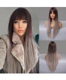 Buy Testar 28 Inch Ombre Brown Gray Wig - Long Straight Heat-Resistant Synthetic Fiber Wig for Women | Perfect for Daily Party & Cosplay Use - Buy Online on GoSupps.com