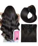 SUYAA 14 Inch Real Human Hair Clip in Extensions 7pcs 110g - Natural Black Double Weft Straight Clip in Hair Extensions - 1B Off Black - Buy Online on GoSupps.com