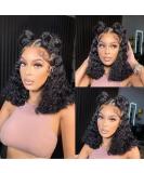 Durreley Bob Wig Human Hair 13x4 Water Wave Lace Front Short Bob Wigs for Black Women - 14 - 180% Density - Glueless Wet and Wavy HD Lace Front Wig Pre Plucked with Baby Hair - Buy Online on GoSupps.com
