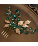 BERYUAN Women Gold Leaf Headpiece Emerald Green Crystal Hair Vine Comb Wedding Hair Accessory Rhinestone Hair Piece Gift for Her Party Headress for Bride Bridesmaid Girls(Gold) - Buy Online on GoSupps.com