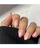 Buy French Tip Press On Nails - Short Almond Floral Designs | Glossy Full Cover Fake Nails - 24 Pcs for Women & Girls - Buy Online on GoSupps.com