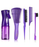 Lorsex Hairbrush & 200ml Spray Bottle Set for Natural Afro Hair (3a-4c) - 3-Piece Toupier Brush Set for Wavy & Curly Styles - Violet - Buy Online on GoSupps.com
