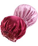 NIXISWAG 2PCS Silk Bonnet Sleep Cap for Curly Hair-Silk Hair Wrap for Sleeping-Bonnet for Women-Satin Bonnet and Hair Cap-Bonnets-Stylish Hair Bonnet with Elastic Band 1-Rose Red & 1-Pink - Buy Online on GoSupps.com