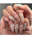 3D Handmade Press on Nails with Charms | Cute French Almond Shape Acrylic Nails for Women - Butterfly Flower & Bow Designs - Buy Online on GoSupps.com