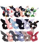 18 PCS Bow Scrunchies Hair Accessories - Chiffon Satin Silk with Bow Scarf - Solid Stripe Flower Colors - Ponytail Holder with Rabbit Bunny Ear BowKnot - Buy Online on GoSupps.com