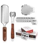 Pedicure Foot File & Callus Shaver Set - Wood Handle Shaver, 30 Blades, Foot File, Colossal Rasp - Foot Care Kit for Callus Removal - Buy Online on GoSupps.com