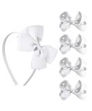 Sibba Toddler Headband Set - 1 PC Headband with Cute Bow Ties and 4 PCS Bowknot Hairpins in White - Perfect Hair Accessories for Easter Day and Baby Party - Buy Online on GoSupps.com