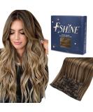 FSHINE Real Hair Clip-In Extensions 120g | Medium Brown & Caramel Blonde Highlights - 7PCs 40cm Remy Hair - Buy Online on GoSupps.com