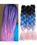 Buy Tess Braids Extensions - 60cm Jumbo Kanekalon Hair Braids (3 Pack: Black/Blue/Pink) for Box Braids - 100g Bundles - Ombre Hair Extensions - Buy Online on GoSupps.com