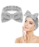 Women's Spa Bowknot Headband - Coral Fleece Makeup & Hair Band | Elastic Cosmetic Headwrap for Shower & Skincare (Gray) - Buy Online on GoSupps.com