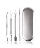 Pinkiou 4 PCS Cuticle Pusher and Cutter Set - Stainless Steel Manicure Pedicure Kit in Tin Box - Nail Art Remover Tools - Buy Online on GoSupps.com