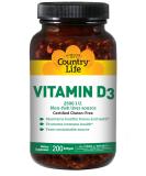 Country Life Vitamin D3 25 mcg (1000 I.U.) 200 Softgels - Buy Online on GoSupps.com