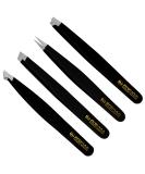 ProMax Care 4-piece Stainless Steel Eyebrow Tweezers Set - Slant Tip and Pointed Precision Tweezer Set for Facial Hair, Splinters, Blackheads, and Ingrown Hairs - Buy Online on GoSupps.com