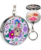 Portable Metal Pill Organizer Keychain - 3 Compartment Stash Box for Medicine & Vitamins (Festive Sugar Skulls Heart) | International Shipping - Buy Online on GoSupps.com