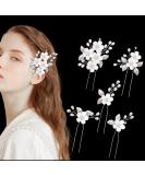 Buy Landrain 5 Pieces Silver U-Shaped Flower Pearl Hairpins - Elegant Bridal Hair Accessories for Weddings - Buy Online on GoSupps.com
