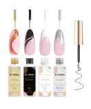 Gel Liner Nail Art Polish Set - 4 Pcs Black White Gold Silver Glitter Colors with Thin Brush - Soak Off LED Lamp Compatible - 0.33 fl. oz Each - Buy Online on GoSupps.com
