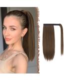 Fine Ponytail Extensions - Smooth Long Clip-In Braid Hair Extensions for Women | 35 cm Moss Brown Synthetic Hair - Buy Online on GoSupps.com