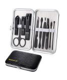 Professional 10PC Stainless Steel Manicure Pedicure Set - Travel Grooming Kit in Black - Buy Online on GoSupps.com