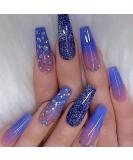 IMSOHOT Long Gradient Purple Coffin Press on Nails - Acrylic Glitter Diamond False Nails for Women | Blue Ballerina Glue On Nails - C-002 - Buy Online on GoSupps.com