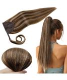 Runature 35cm Real Hair Ponytail Extensions - Brown & Blond Highlights - 70g Straight Hair Braid #3P12 - Buy Online on GoSupps.com