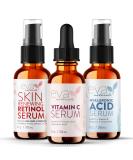 Eva Naturals Anti-Aging Serum Bundle - Vitamin C, Hyaluronic Acid, Retinol - Facial Skin Care Products for Hydration, Wrinkles, and Lines - Buy Online on GoSupps.com
