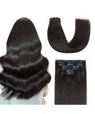 Agmity 100% Real Hair Clip-In Extensions - 35cm Natural Black - 7 Pieces 110g Remy Human Hair for Easy Clipping - Buy Online on GoSupps.com