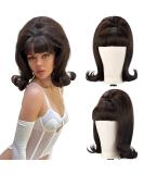 LONAI Retro Brown Wig with Bangs | 50s 60s 70s Style | Synthetic Hair for Costume Party | Dark Brown Halloween Wig - Buy Online on GoSupps.com