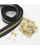 Leekayer 5 Gold Metallic Nylon Coil Zippers by The Yard - 10 Yards Black Tape with 25pcs Gold Sliders - DIY Sewing, Tailor Craft Bag - Black & Gold - Buy Online on GoSupps.com