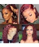 14 Wine Red 99J Curly Lace Front Bob Wig | Brazilian Remy Human Hair with Baby Hair | Unprocessed and Pre-Plucked for Natural Hairline - Buy Online on GoSupps.com